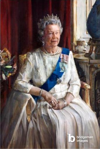 HM Queen Elizabeth II, 1995 (oil on canvas), Furr, Christian (b.1966) / British, The Royal Overseas League Headquarters, Park Place, London© Christian Furr. All rights reserved 2022 / Bridgeman Images